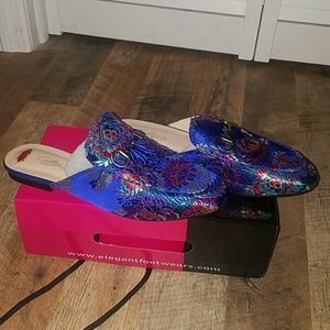 Satin royal blue embroidery slides